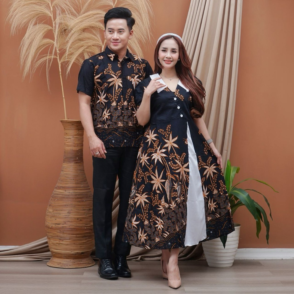 COUPLE DRESS BATIK OUTFIT KONDANGAN COUPLE DRESS BATIK PENDEK