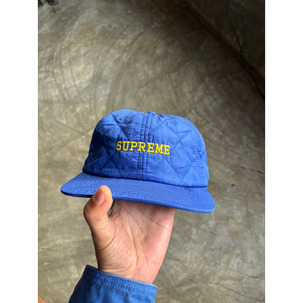 Supreme Blue Quilted Nylon 6-panel Cap Hat Embroidered FW14