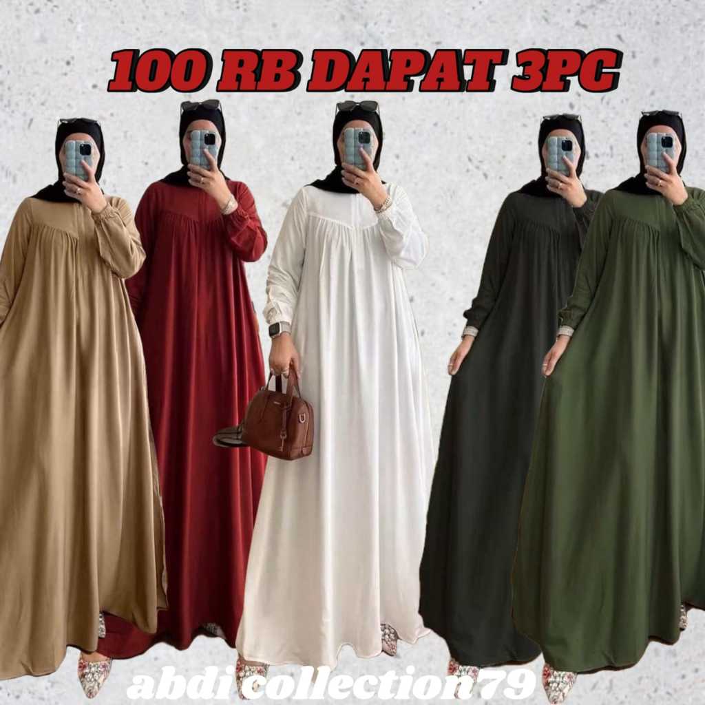 GAMIS 100 DAPAT 3PCS / GAMIS POLOS WANITA TERLARIS / GAMIS WANITA DEWASA JUMBO