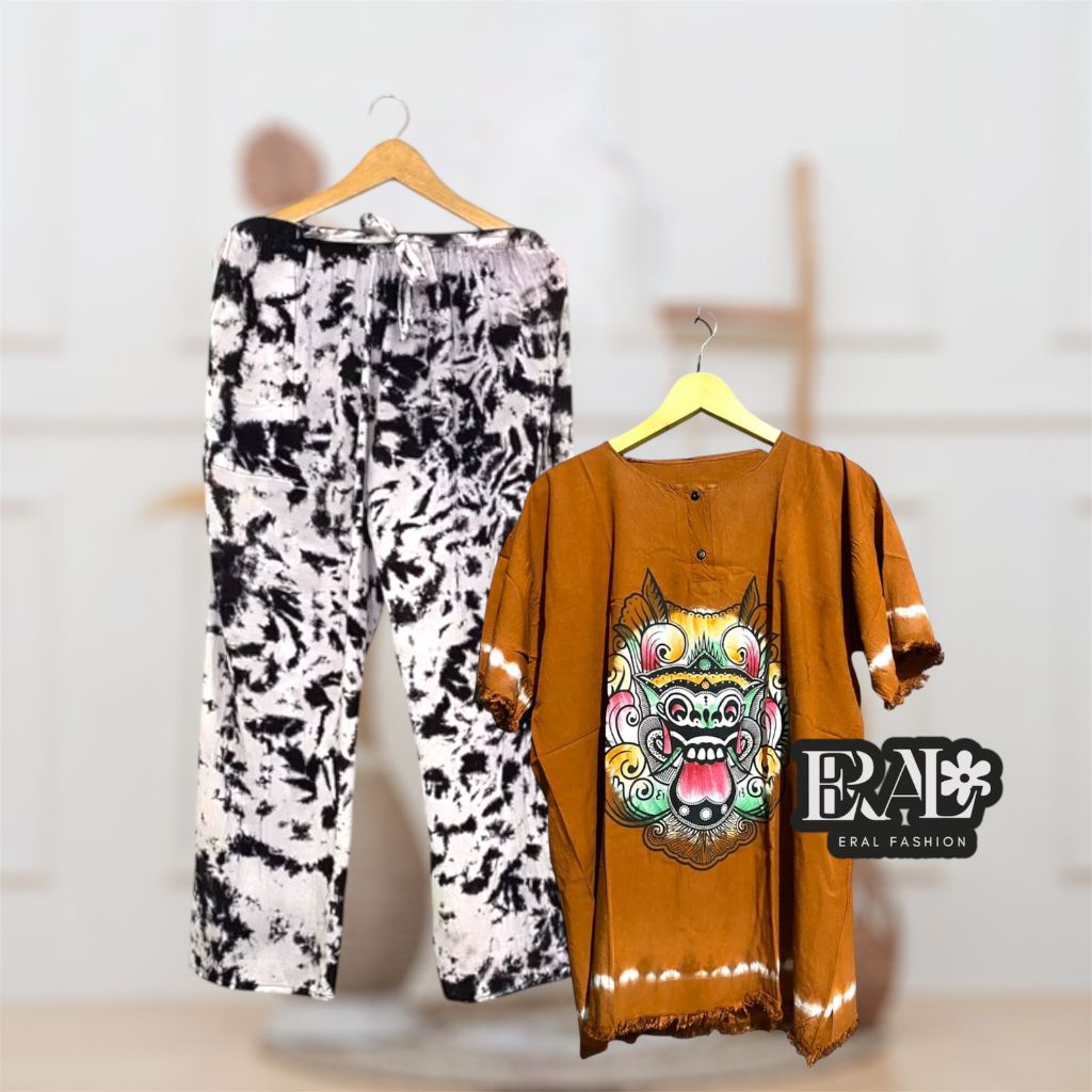Setelan Barong Polos Bali Rayon Adem – Celana Panjang Tiedye Santai Pria Wanita