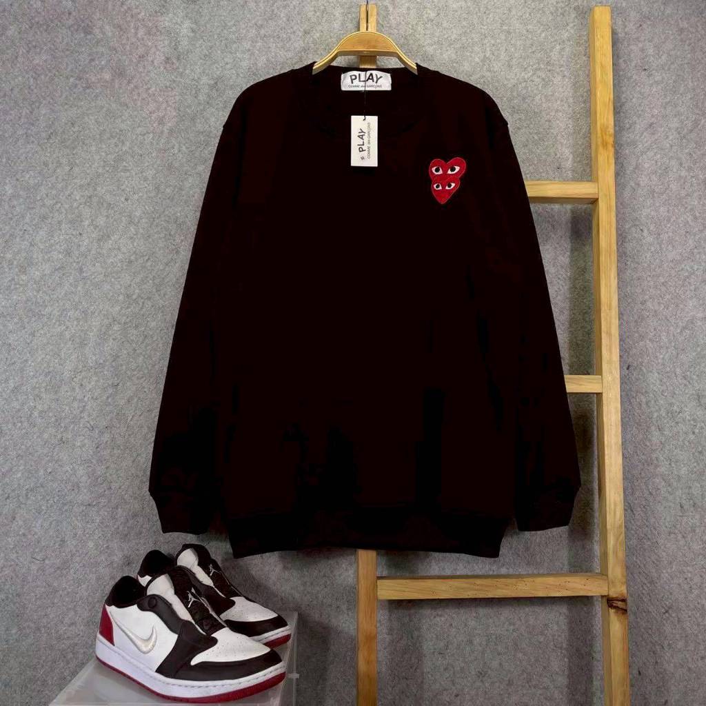 CREWNECK SWEATER COMME DES GARCONS CDG PLAY SMALL EMBORDIERED DOUBLE HEART RED ON BLACK