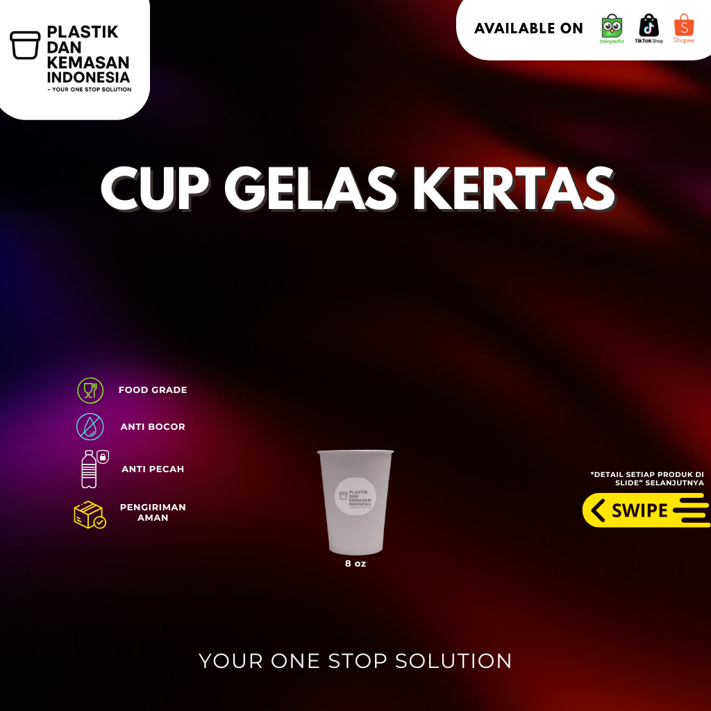 Cup Gelas Kertas Polos  8oz Tutup Cup Gelas Kertas Hitam