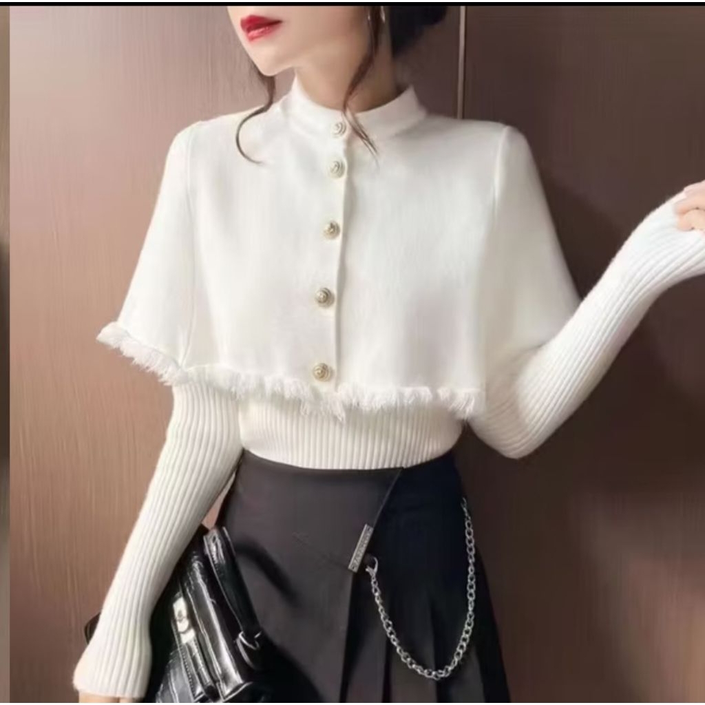 Baju atasan set rumbai putih