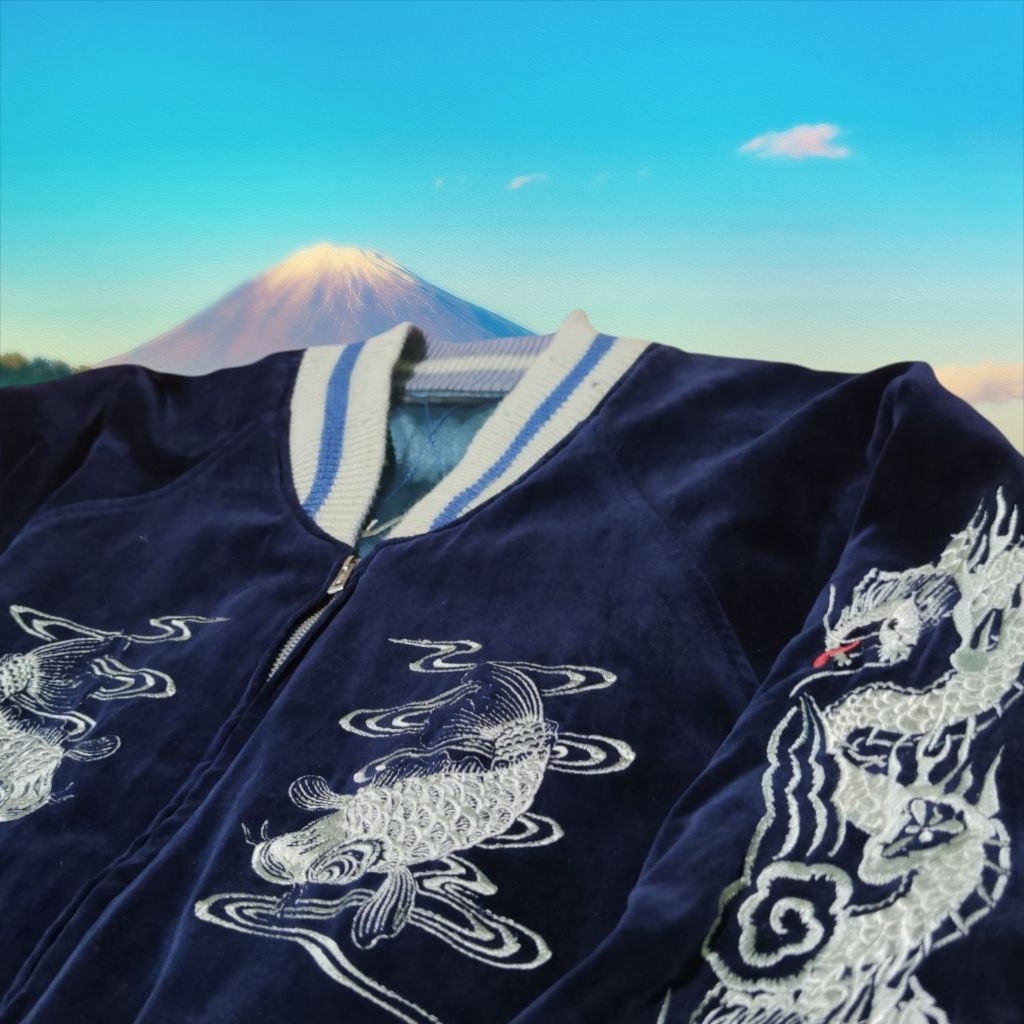FLASH SALE SUKAJAN DRAGON KOI VELVET REVERSIBLE VERY VINTAGE LUXURY ( RARE COLLECTION )