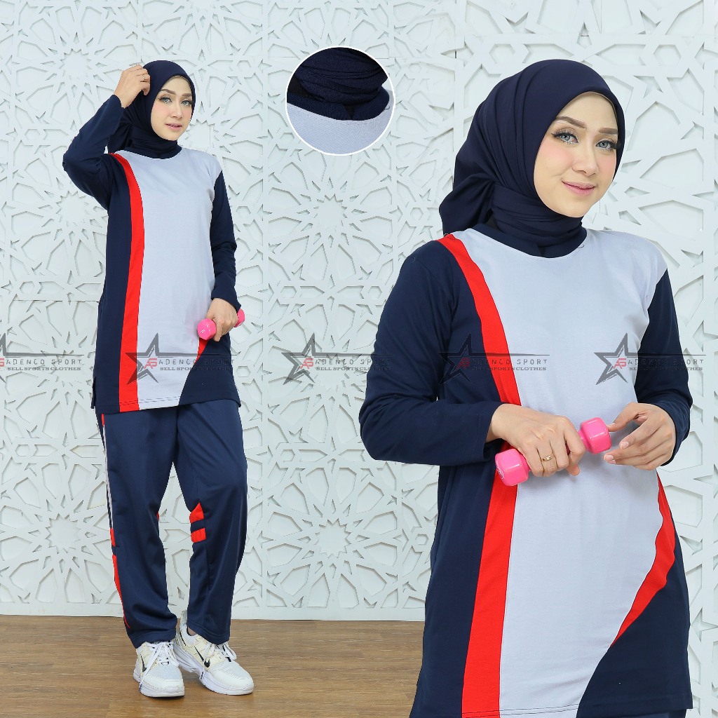 Seragam Baju Olahraga Wanita Muslimah Model Tunik Bahan Katun / Setelan Baju Senam Muslimah