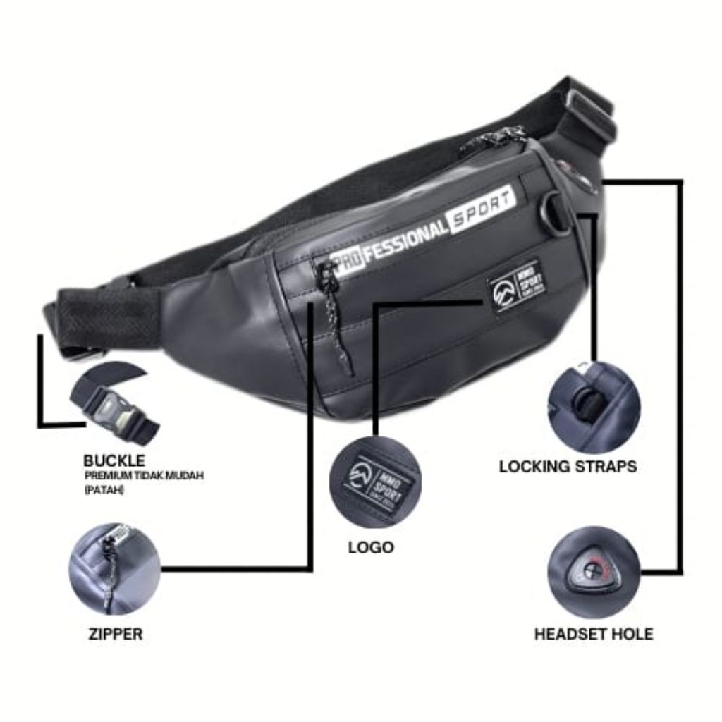 Tas Pinggang Pria Waterproof By Mmosport || Waistbag Slingbag Pria Profesional Sport