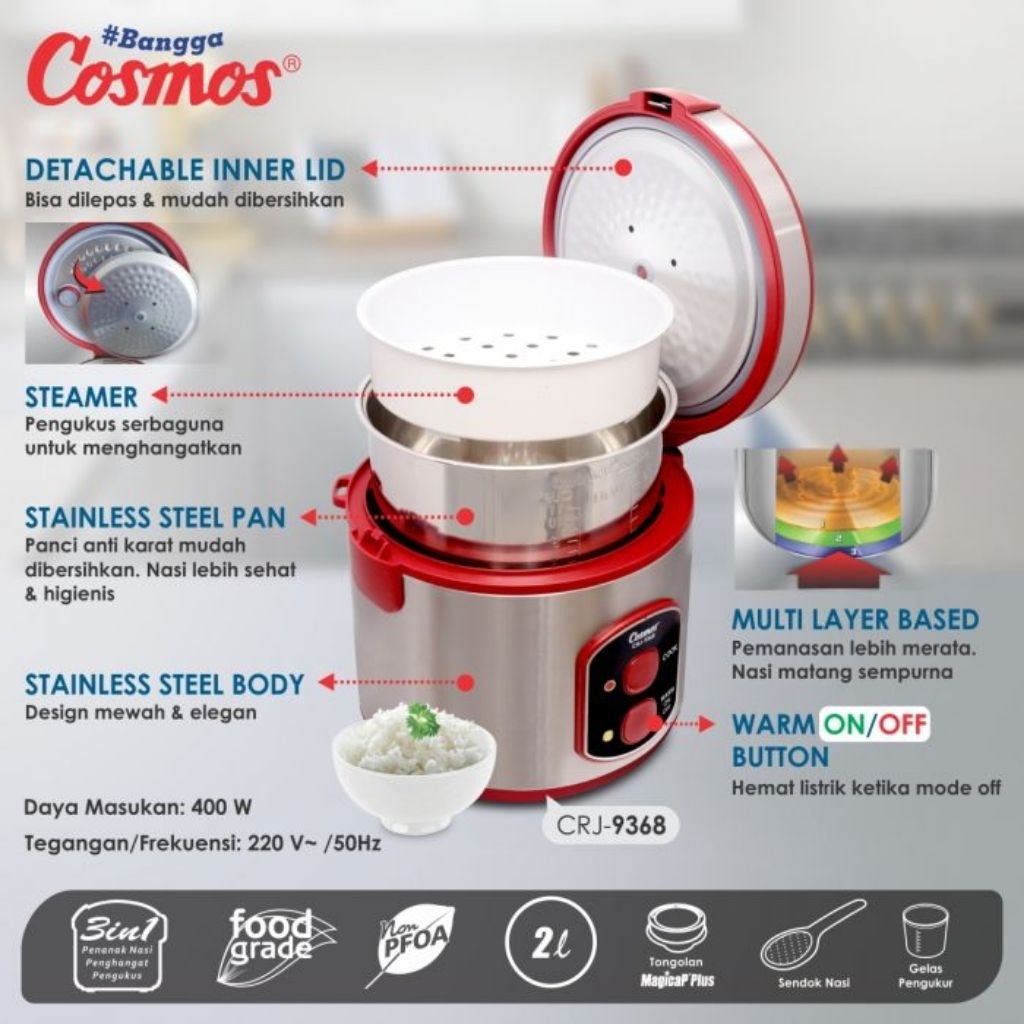 Magic Com Cosmos CRJ-9368 Stainless Steel 2 Liter