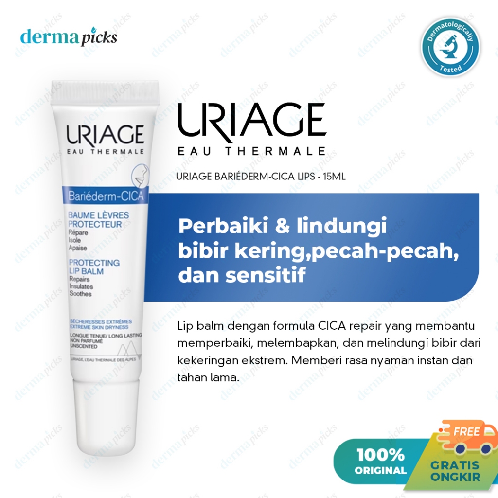Uriage Bariederm-CICA Lips - 15ml - Lip Balm untuk Bibir Kering dan Pecah-Pecah