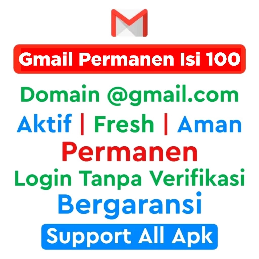 Gmail fresh permanen isi 100 pcs domain @gmail.com random nama indo