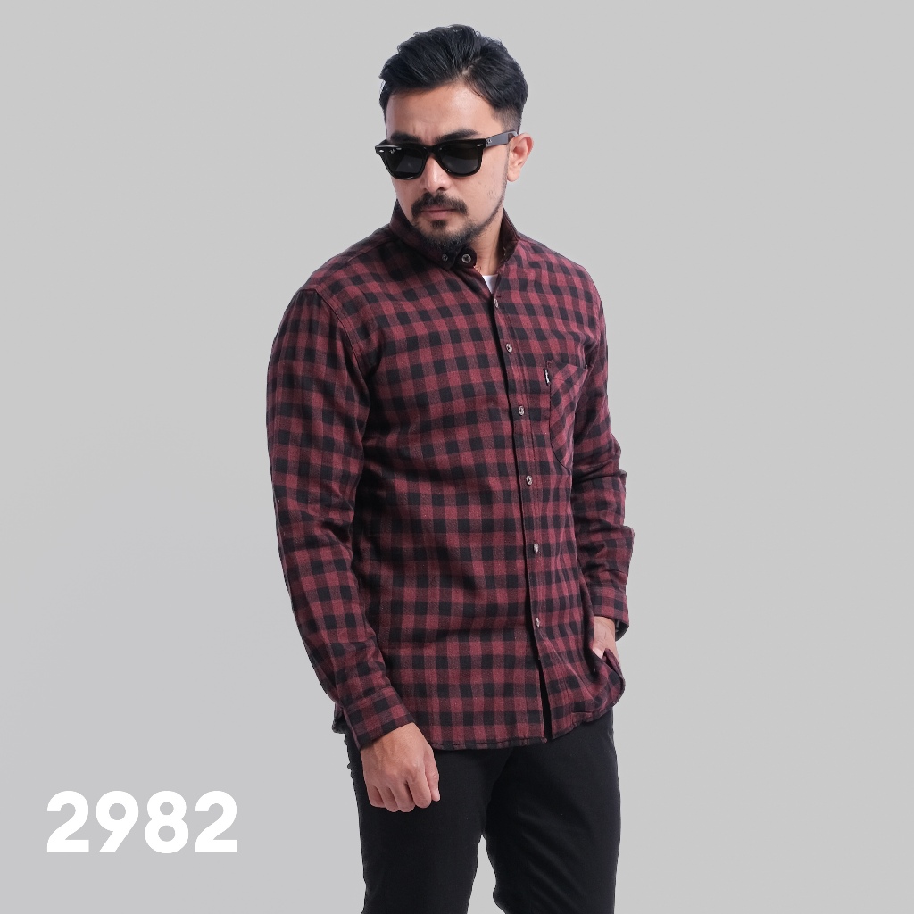 PAKAJI Kemeja Flanel Pria Lengan Panjang Merah Kotak Hitam Kemeja Pria Flanel Pria Kemeja Panjang 26
