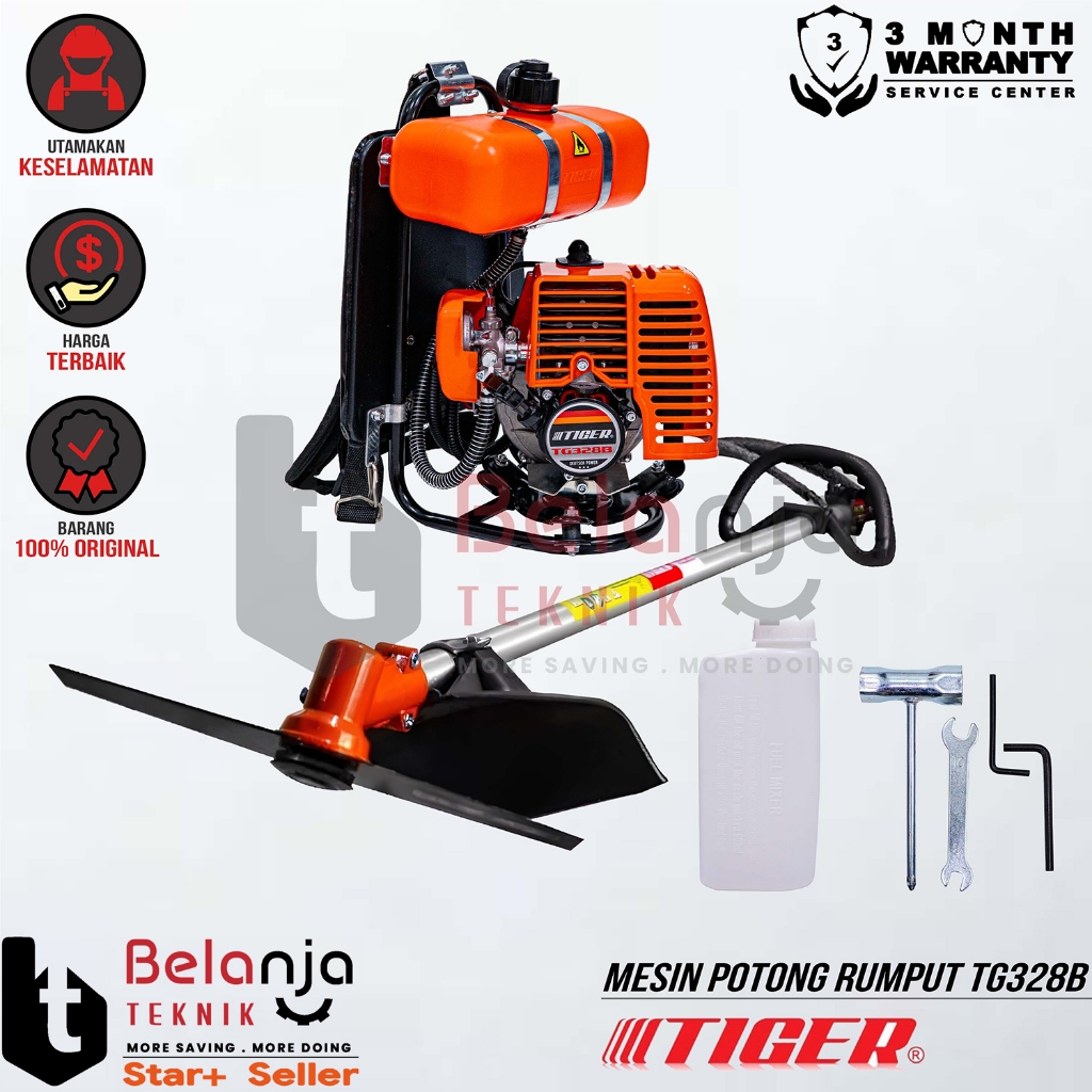 Mesin Potong Rumput Gendong Bensin Tangki Besar Tiger 328B 2 Tak Brush Cutter Gasoline Big Fuel Tank