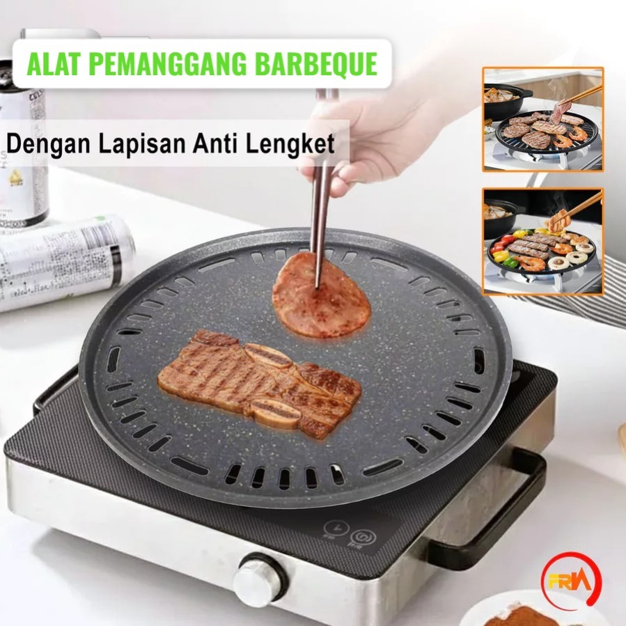 Panggangan BBQ 29cm Grill Pan Panggangan Bulat Anti Lengket Lapisan Teflon Alat panggang