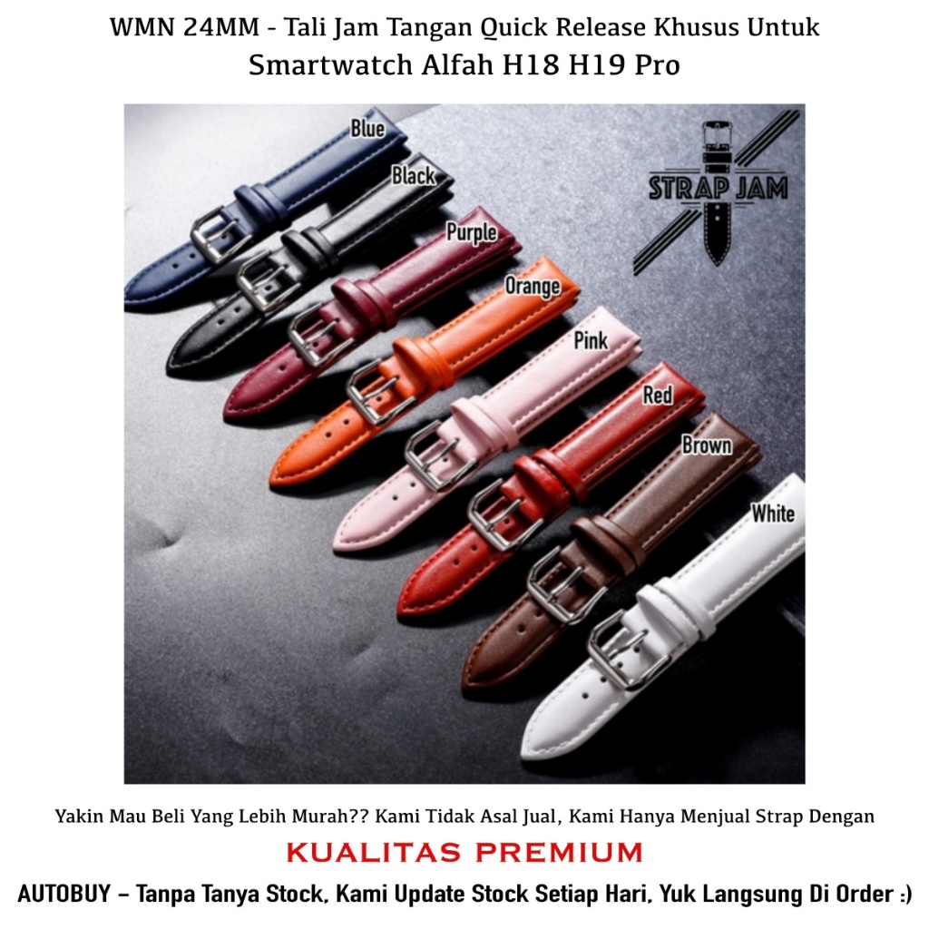 WMN 24mm Leather Strap Smartwatch Alfah H18 H19 Pro - Tali Jam Tangan Kulit