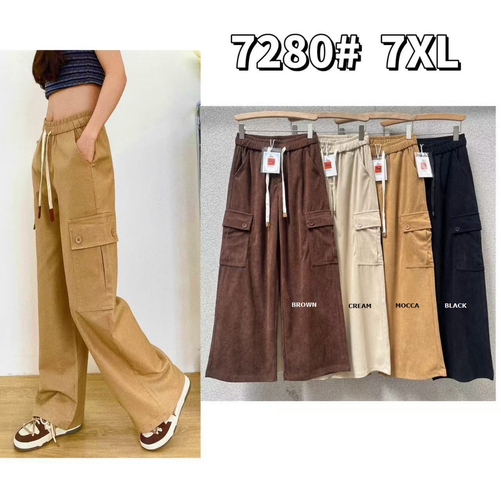 1280 3280 5280 7280 Kulot Cargo Corduroy Import Celana Panjang Polos Wanita Good fit to 5XL 7XL