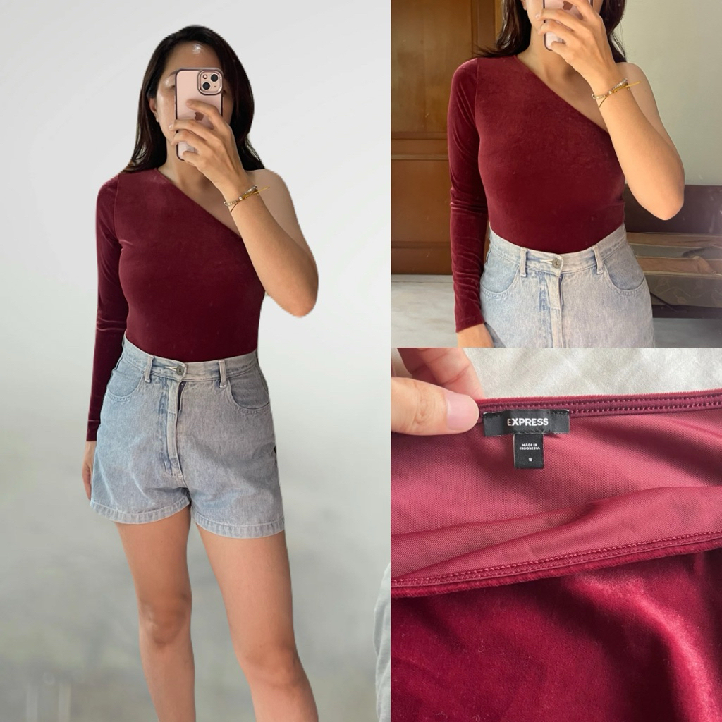 EXPRESS One Shoulder Velvet Bodysuit