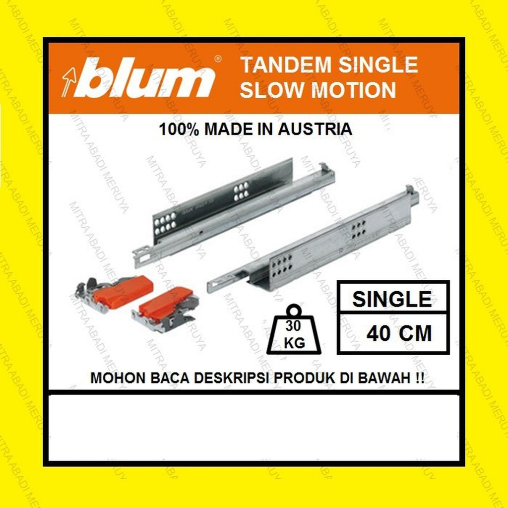 Rel Tandem BLUM 40 cm Single Extension Rel Laci BLUM Soft close Slowmotion Klip On