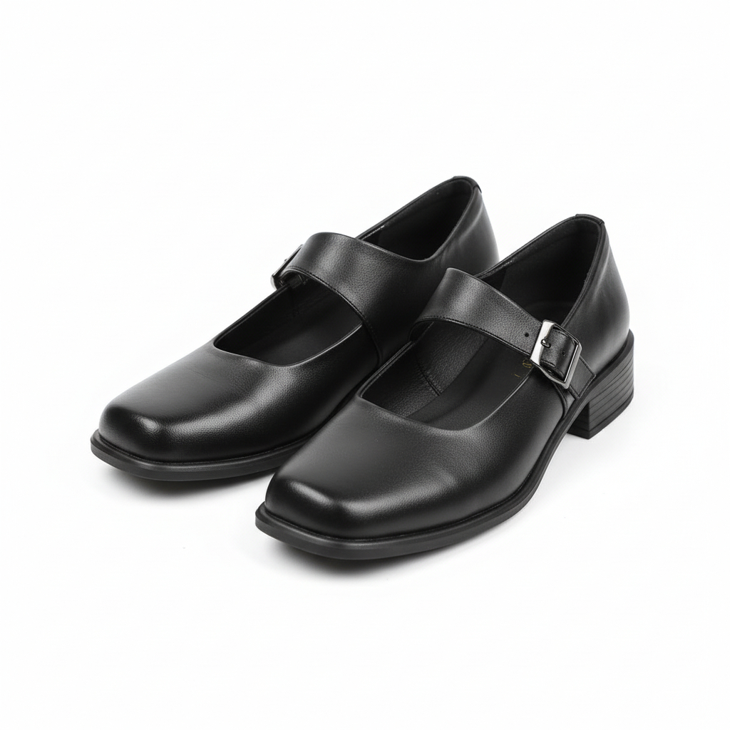 Sepatu Pantofel Formal PDH Wanita Paskibra Sekolah Dinas Polri TNI Satpam Kulit Hitam Original