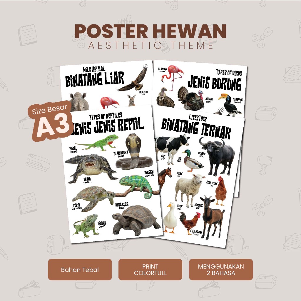 Poster Dinding Hewan Poster Belajar Anak / Gambar Hewan Dinding untuk Anak-Anak