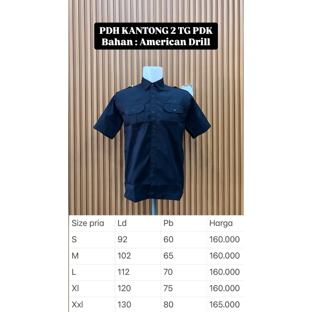 PDH hitam pria kantong 2 Lengan pendek