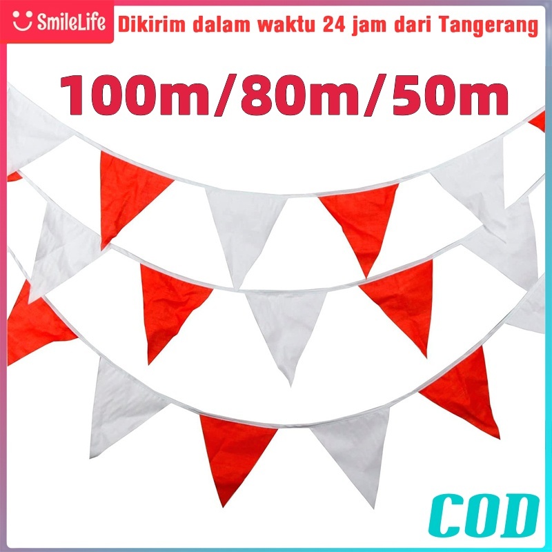 100M Bendera Merah Putih/Bendera Kain Segitiga Warna Warni/Bendera Hias Festival COD