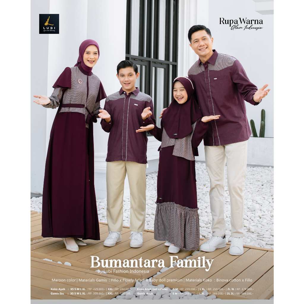 Sarimbit Terbaru 2026 BUMANTARA FAMILY MAROON By Lubi Fashion Sarimbit Keluarga Muslim Premium Gamis