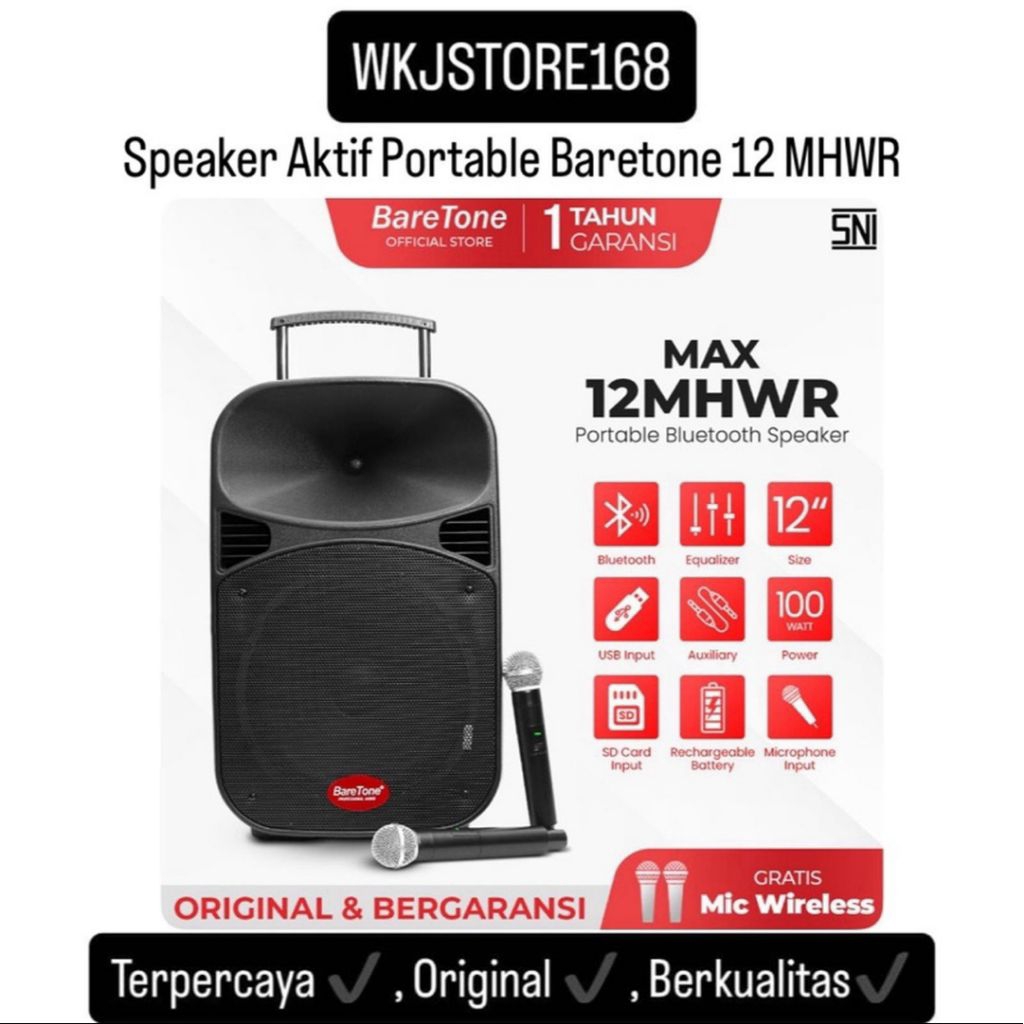 Speaker Aktif Portable Baretone 12 MHWR ORIGINAL BARETONE