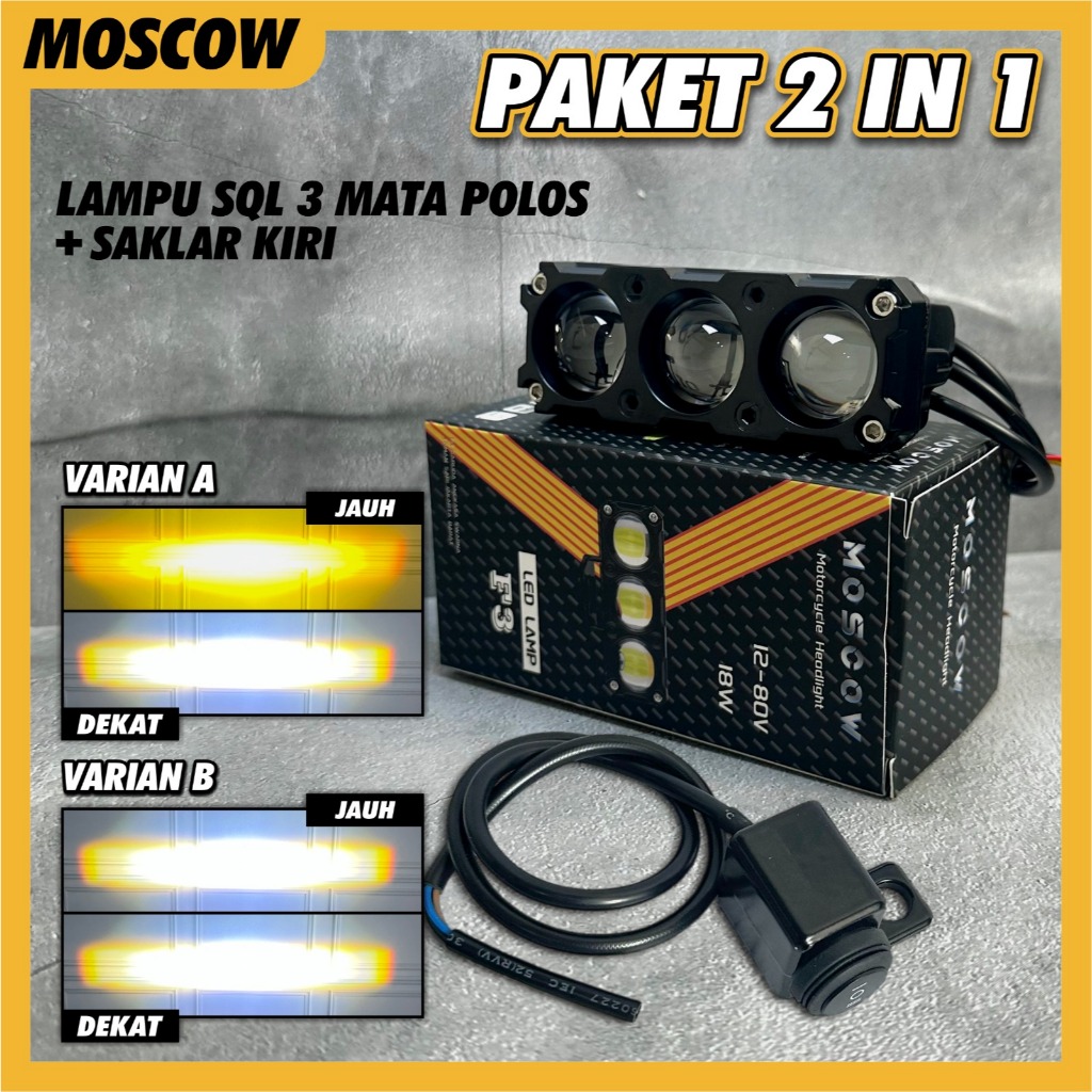 PAKET Lampu Tembak Sorot LED Laser Gun SQL 3 Mata Mobil Motor SQL 3 LED Lasergun Lampu Tembak Sorot 