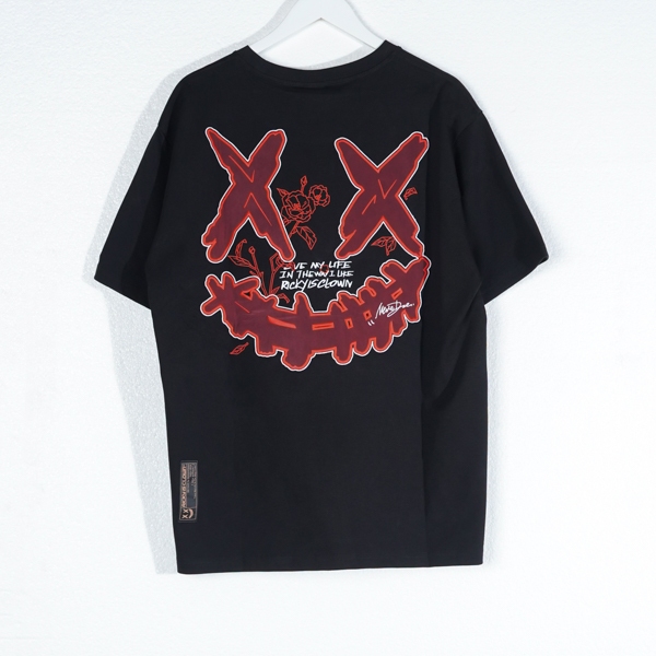 Kaos RIC X EMBROIDERY OUTLINE RED ROSE BLACK TSHIRT 100% ORIGINAL