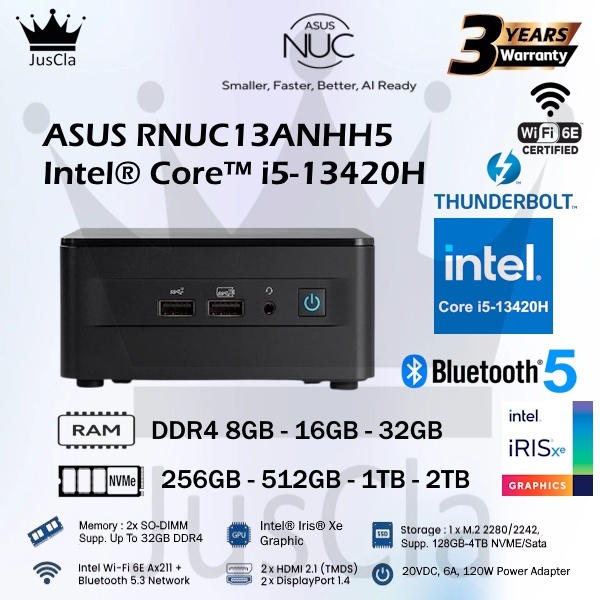 ASUS MINI PC RNUC13ANHH500000I Intel Core i5-13420H GEN13 FULLSET RAM 32GB + SSD NVME 2TB | ASUS NUC