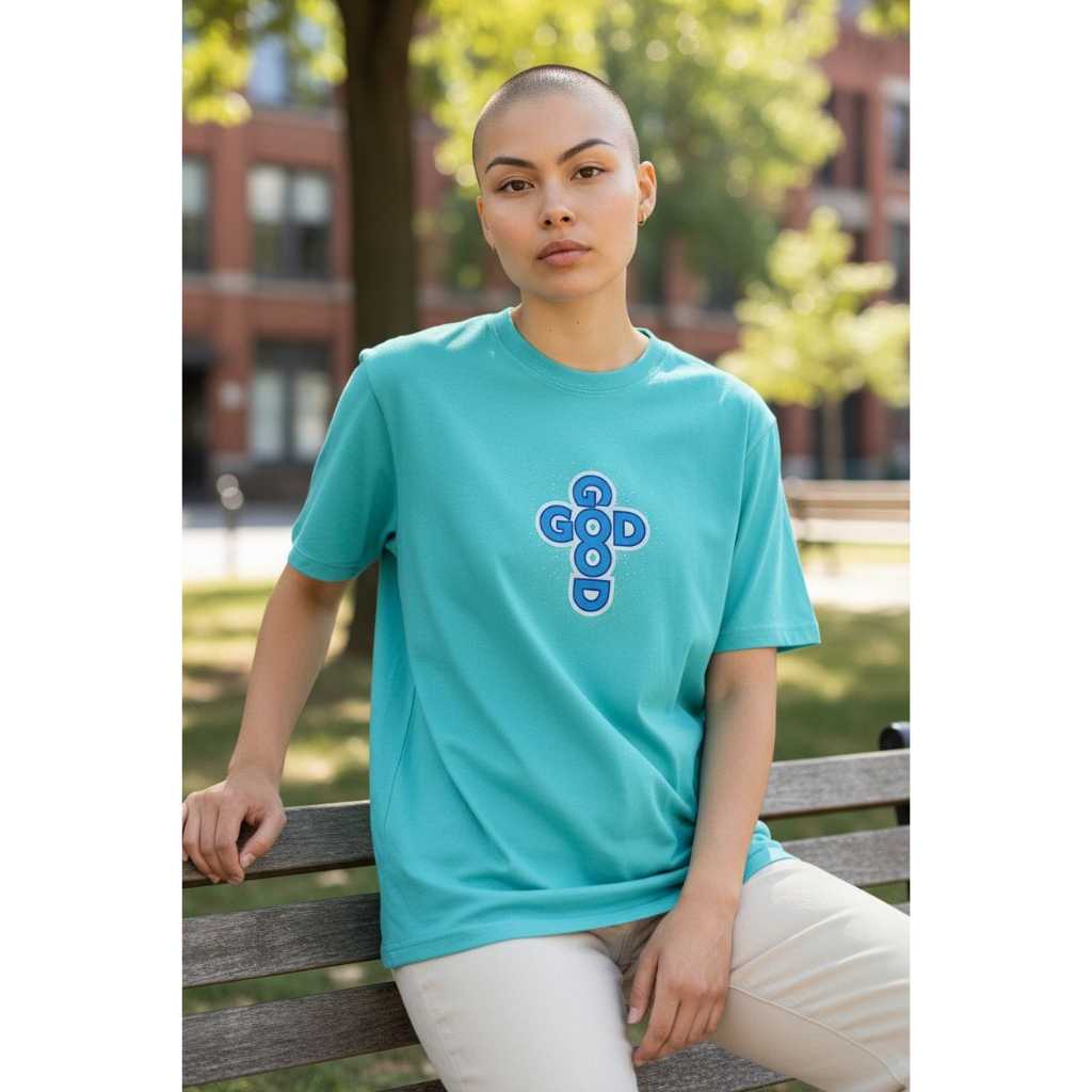 TRENDINGTOPIC KAOS ROHANI GOOD IS GOOD BIRU TOSCA KATUN COMBED Kaos Salib Desain Modern