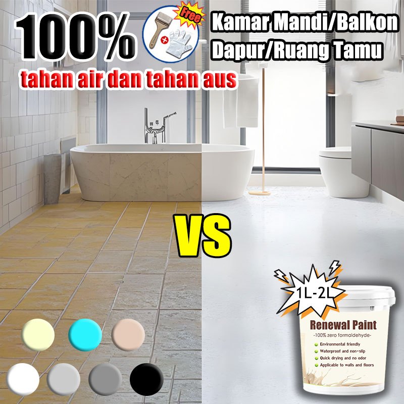 10-in-1 Tahan air dan tidak licin 1KG Putih/Abu-abu gelap/Abu-abu Cat keramik anti licin murah Tanpa