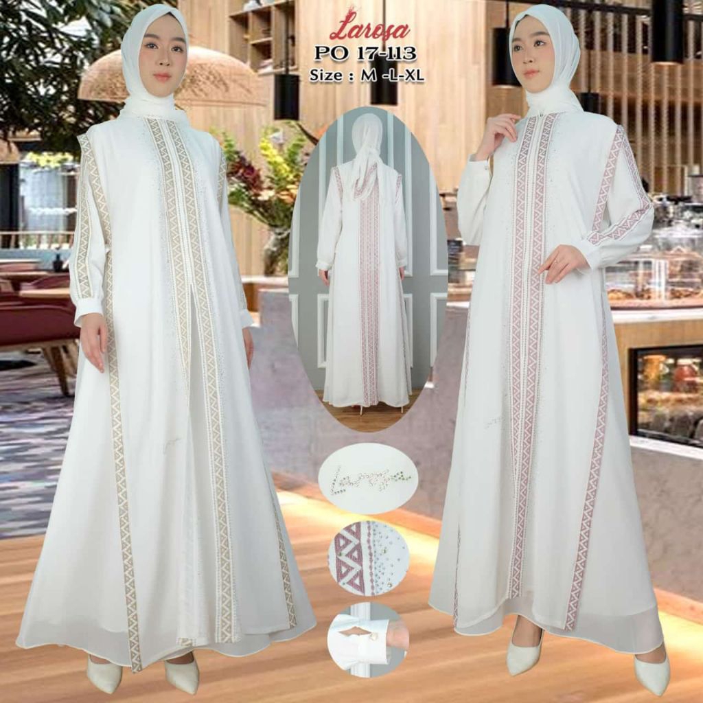 GAMIS VEST LAROSA PUTIH  17.113 BORDIR SET HIJAB /  DRESS +  HIJAB LAROSA  /  GAMIS ABAYA BORDIR by 