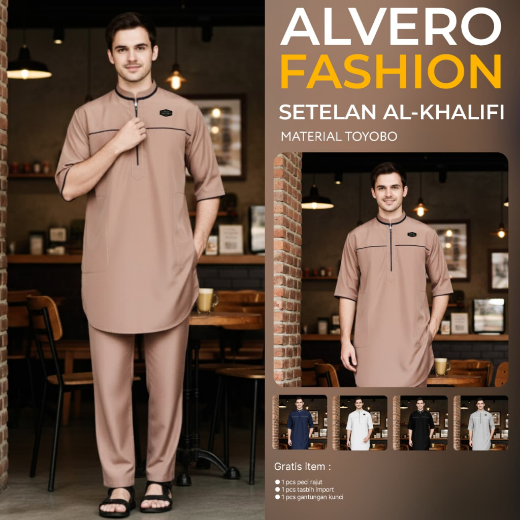 Setelan koko pria lengan panjang bahan katun kombinasi list warna hitam putih navy abu krem
