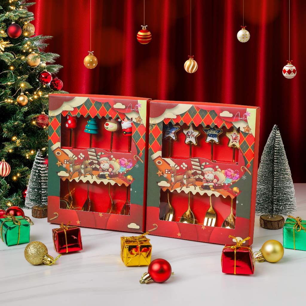 [HAMPERS NATAL] Hampers Christmas Sendok Garpu Alat Makan Stainless Steel Isi 4pcs / Set Alat Makan 