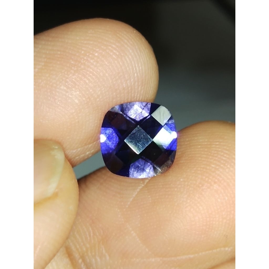 Natural Iolite Memo 8 x 8 x 4.5 mm 1.6 Ct Blue Sapphire Air Cushion Checkerboard Cutting Srilanka NT