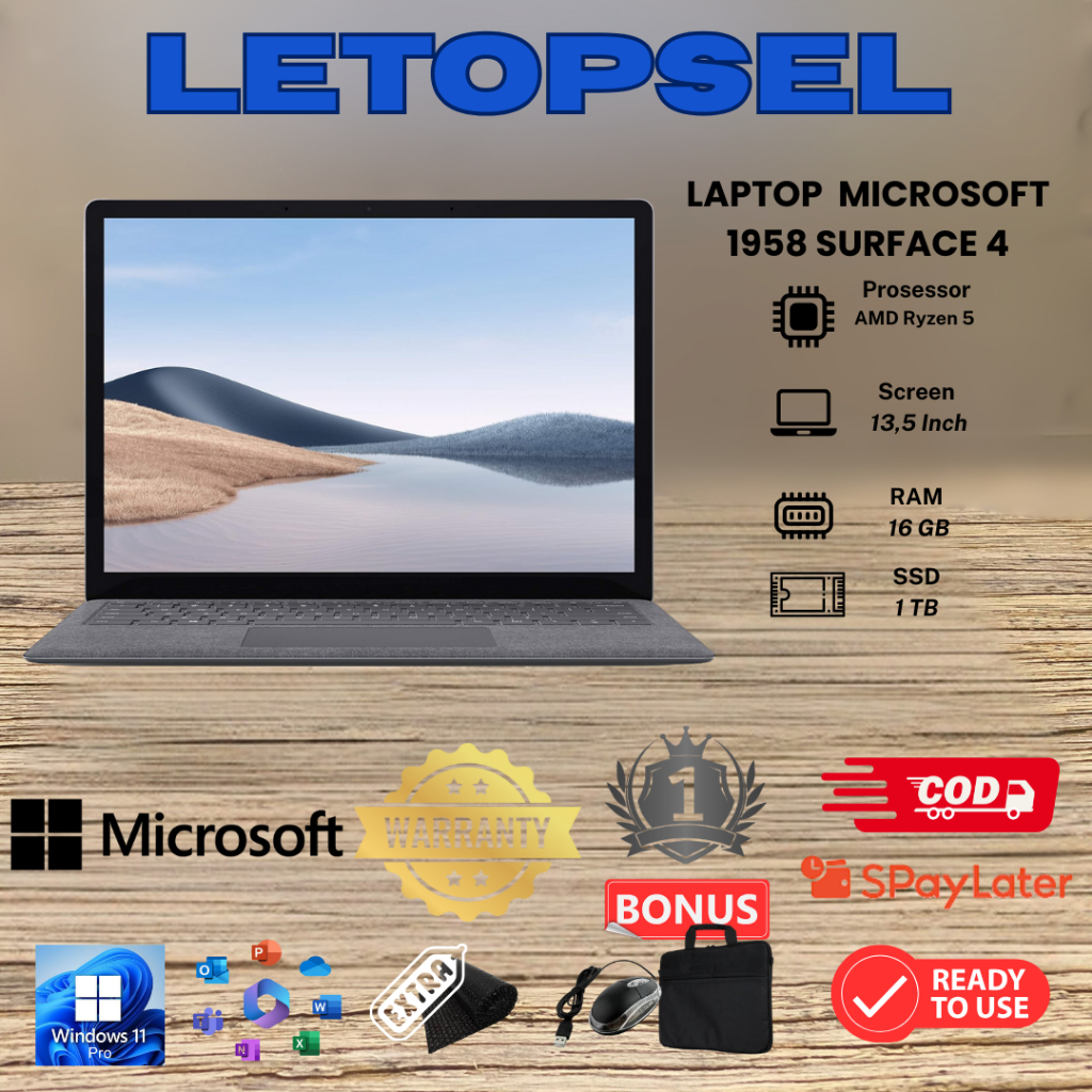 LAPTOP MICROSOFT SURFACE LAPTOP 4 TOUCHSCREEN AMD RYZEN 5 RAM 16GB SSD 256GB