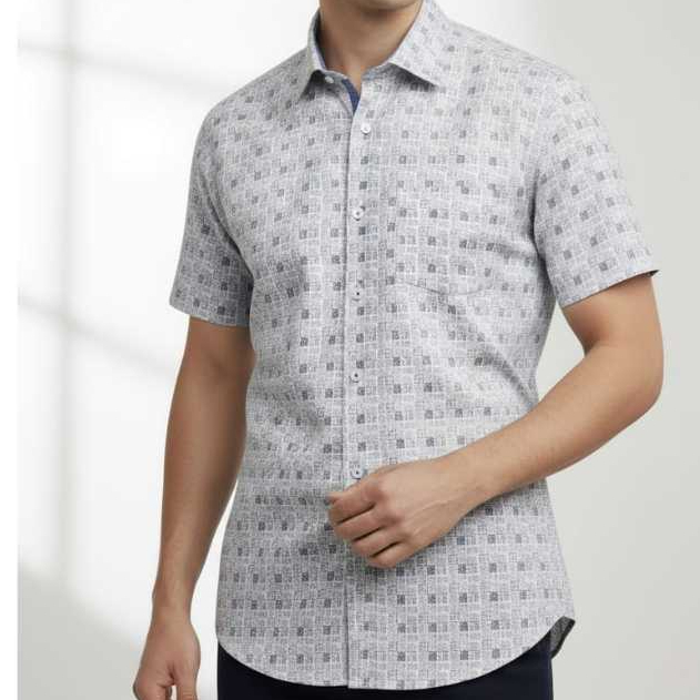 KEMEJA GQ 56252027/23 LENGAN PENDEK REGULER FIT MOTIF PUTIH ABU MUDA