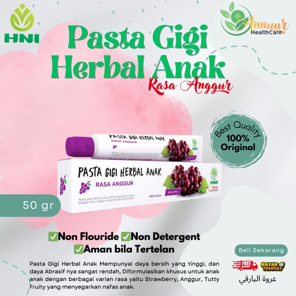Pasta Gigi Herbal Anak HPAI | Odol Herbal Anak Rasa Buah HNI | Pastagigi 50 gr | Original Produk Hal