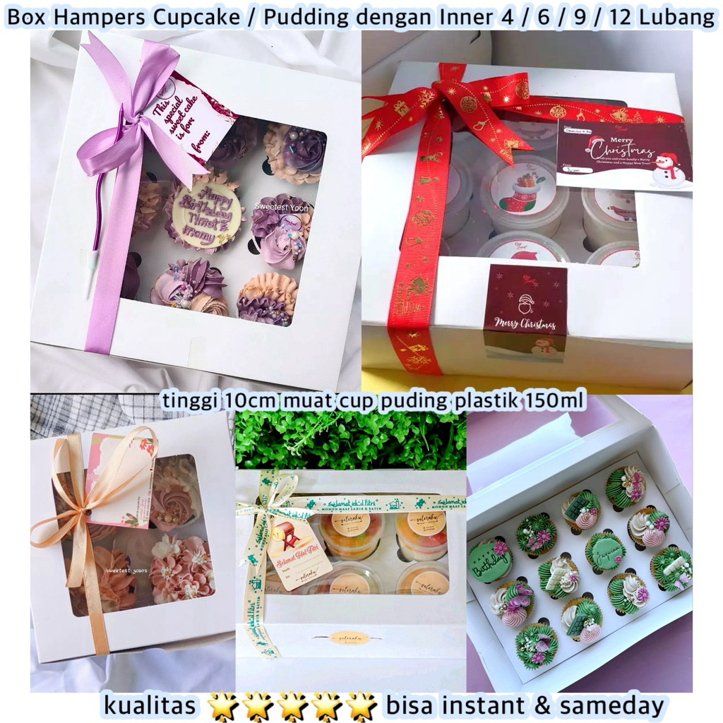 Kotak Kue Hampers Cupcake / Pudding + Inner 4 / 6 / 9 / 12 Lubang Cupcake / Puding Box Hampers isi 9