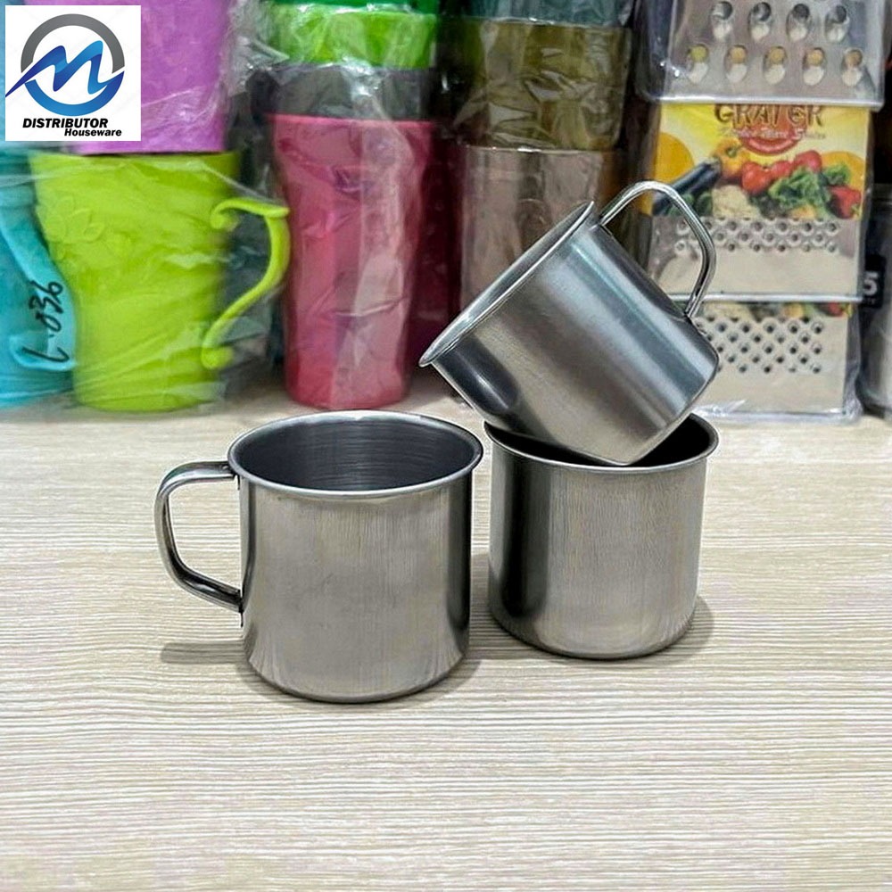 Cangkir Stainless Gagang / Cangkir Gelas Stainless Gagang Kecil 7cm