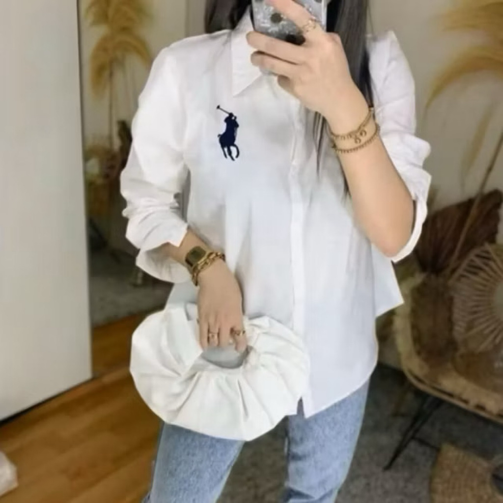 KEMEJA WANITA BORDIR POLO RALPH LAUREN LENGAN PANJANG ALL SIZE/ KEMEJA KATUN KEKINIAN