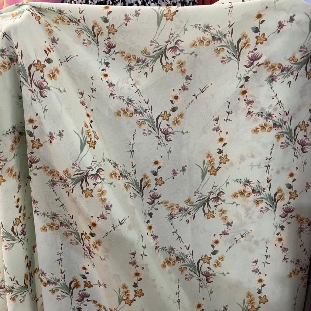 Kain Ceruty Baby Doll Motif Bunga Premium - Kain Ceruty Print - Kain Zara Ceruty - Kain sifon Ceruty