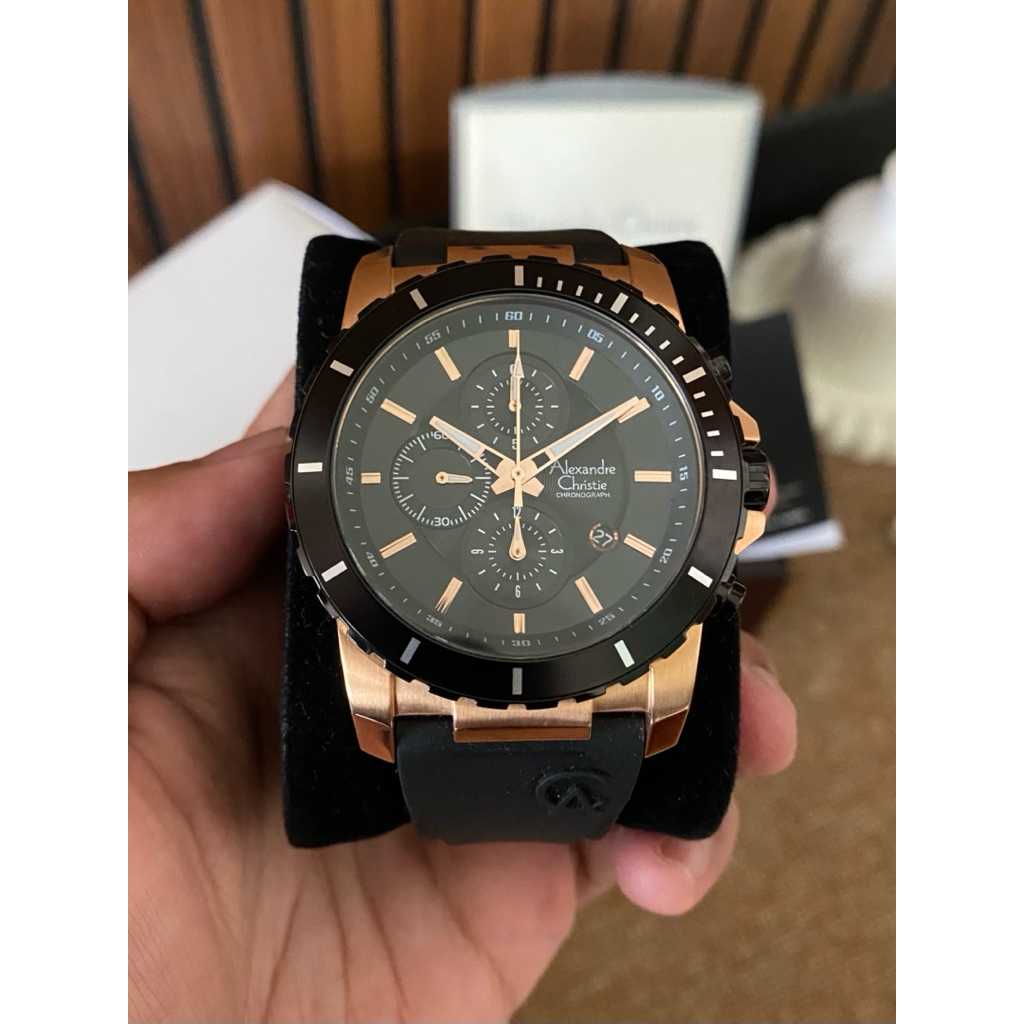 Jam Tangn Pria Alexandre Christie 6141MC Black Rosegold Second Like New
