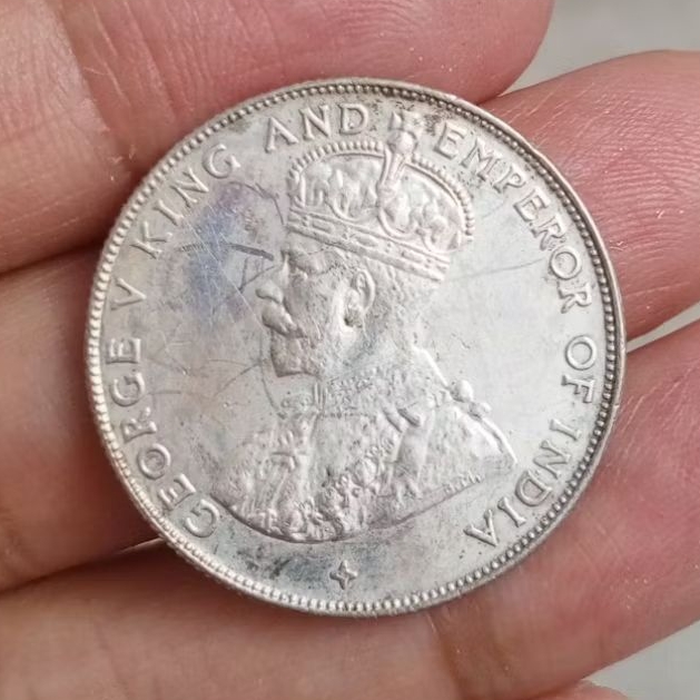 koin perak 50 Cents King George V Straits Settlements thn 1921