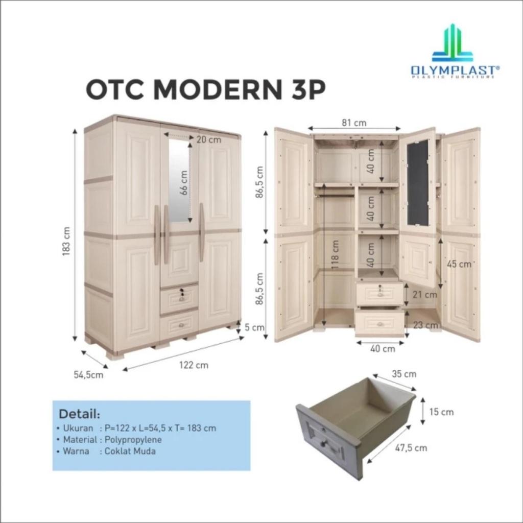 Lemari Pakaian Plastik 3 Pintu Olymplast OTC 03 Modern