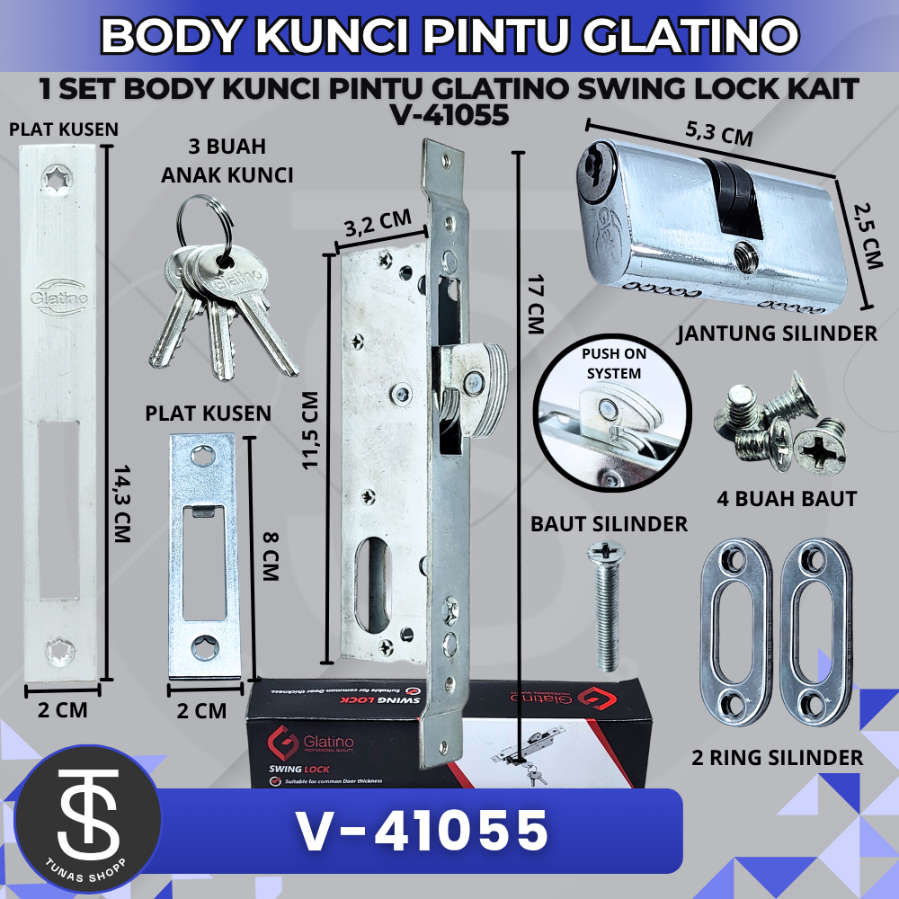 BODY KUNCI PINTU SLIDING GLATINO / 1 SET BODY KUNCI PINTU GLATINO SWING LOCK MODEL KAIT V-41055 / Ku