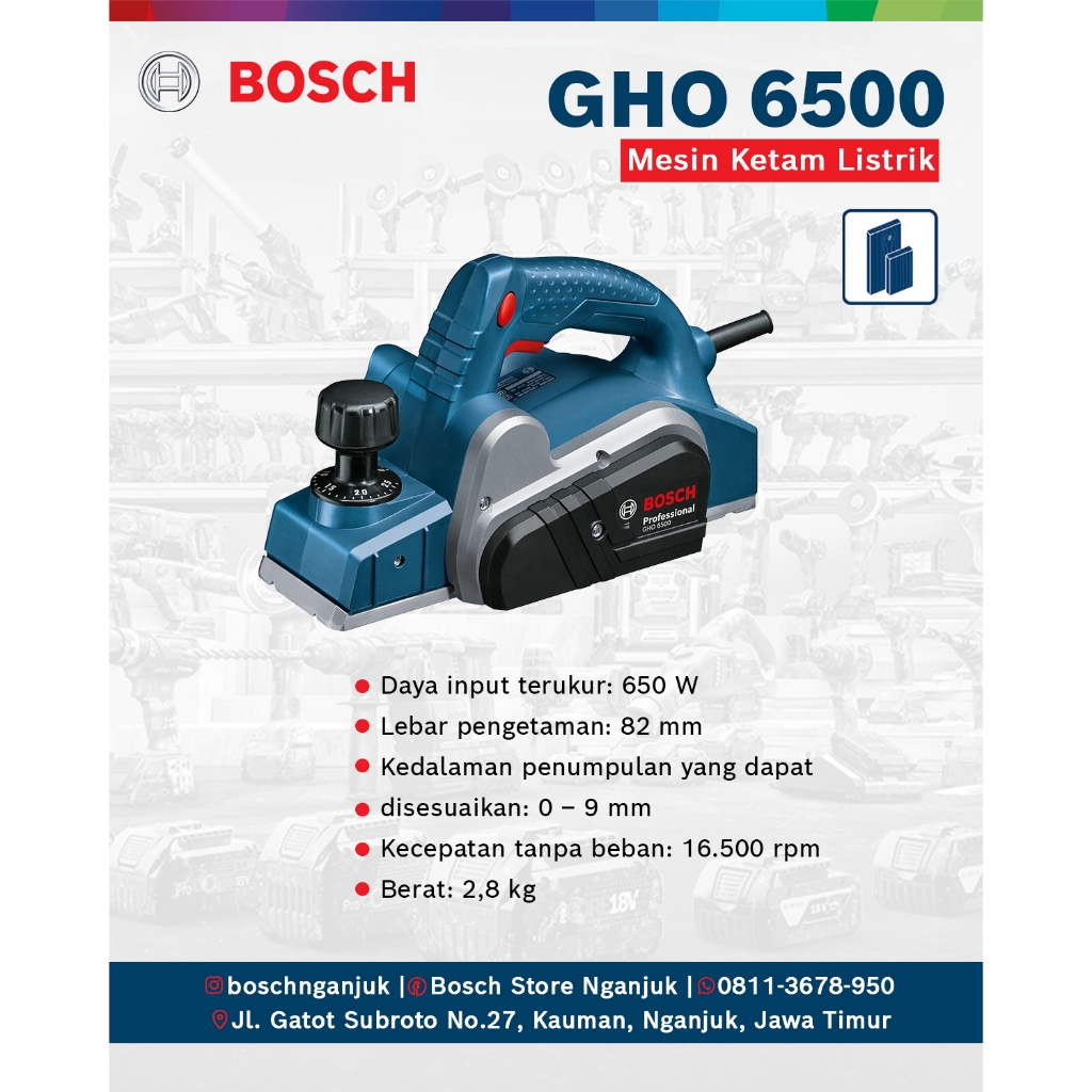 Bosch GHO 6500 Professional 650W – Mesin Ketam Kayu, Planer Kayu Presisi, Original Bosch