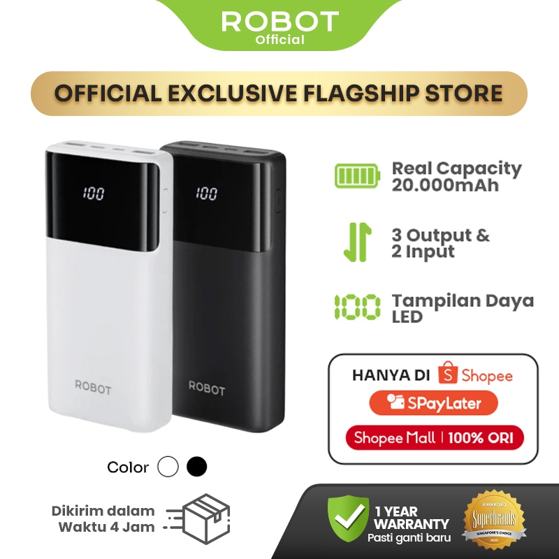 [FOR LIVE] ROBOT Powerbank 20000mAh Fast Charging 15W 3 Port Output with LED Display RT22S Original 