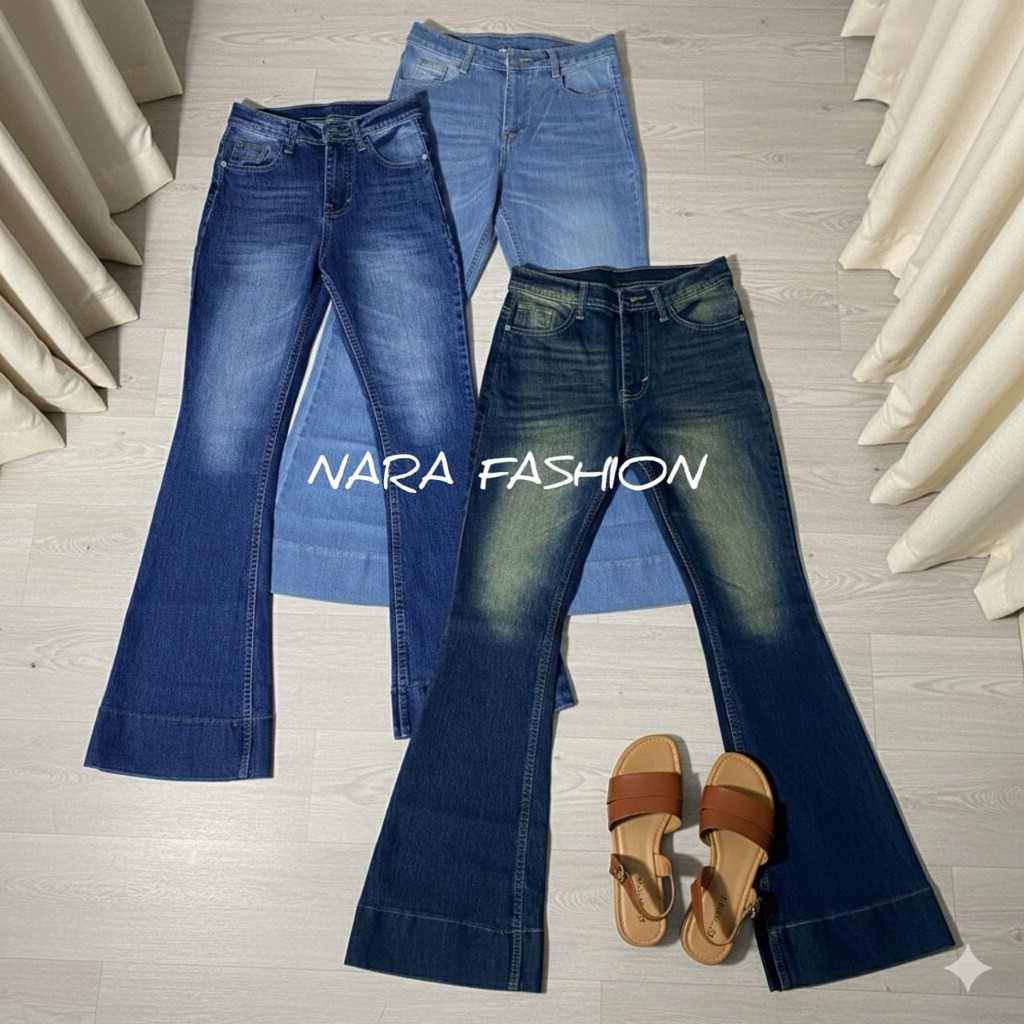 Celana Cutbray Jeans Lipat Bawah Wanita -  Highwaist Jeans Cutbray Retro