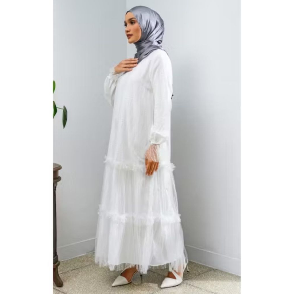 HIJUP ESSENTIALS / ANASERA DRESS WHITE GAMIS HARI RAYA  MASIH NEW